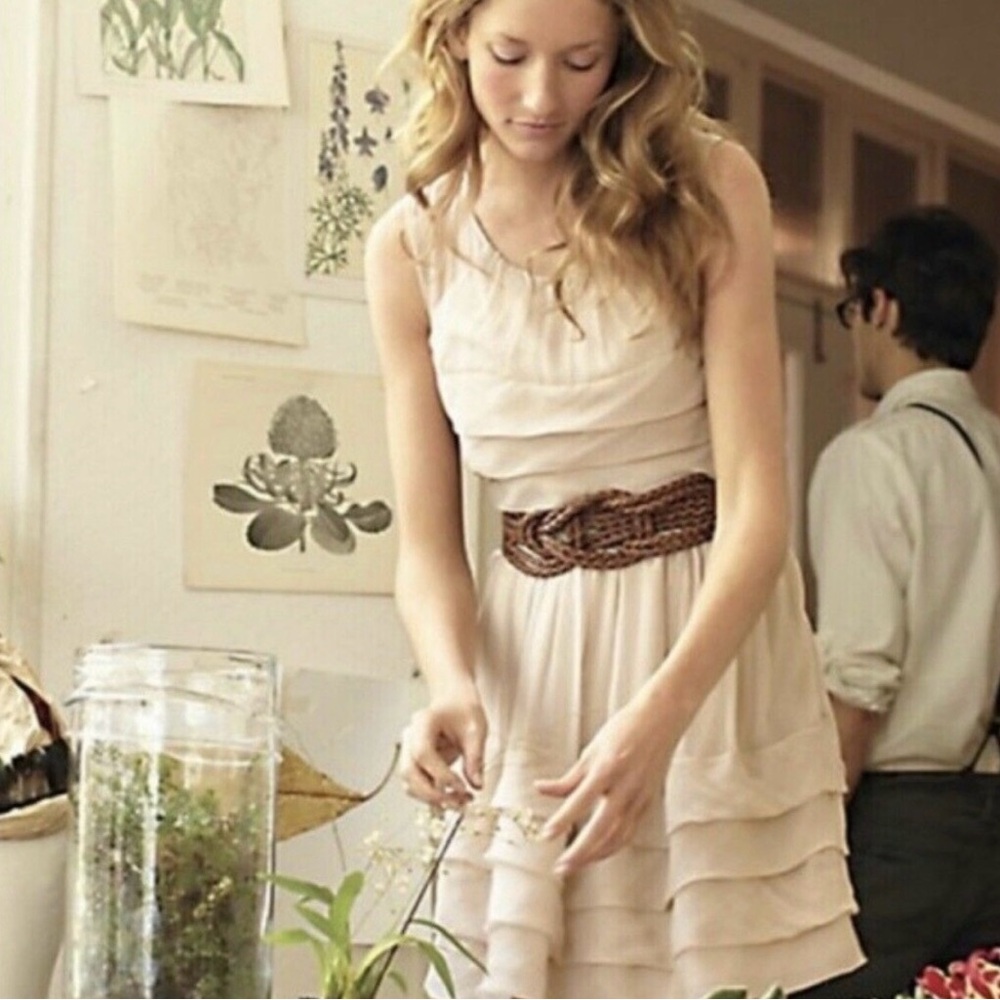 Anthropology Burlap Ruffled Silk Tiered Dress Sz 2